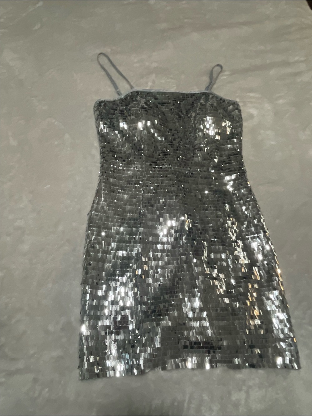 Silver Sequin Spaghetti- Strap Mini Dress